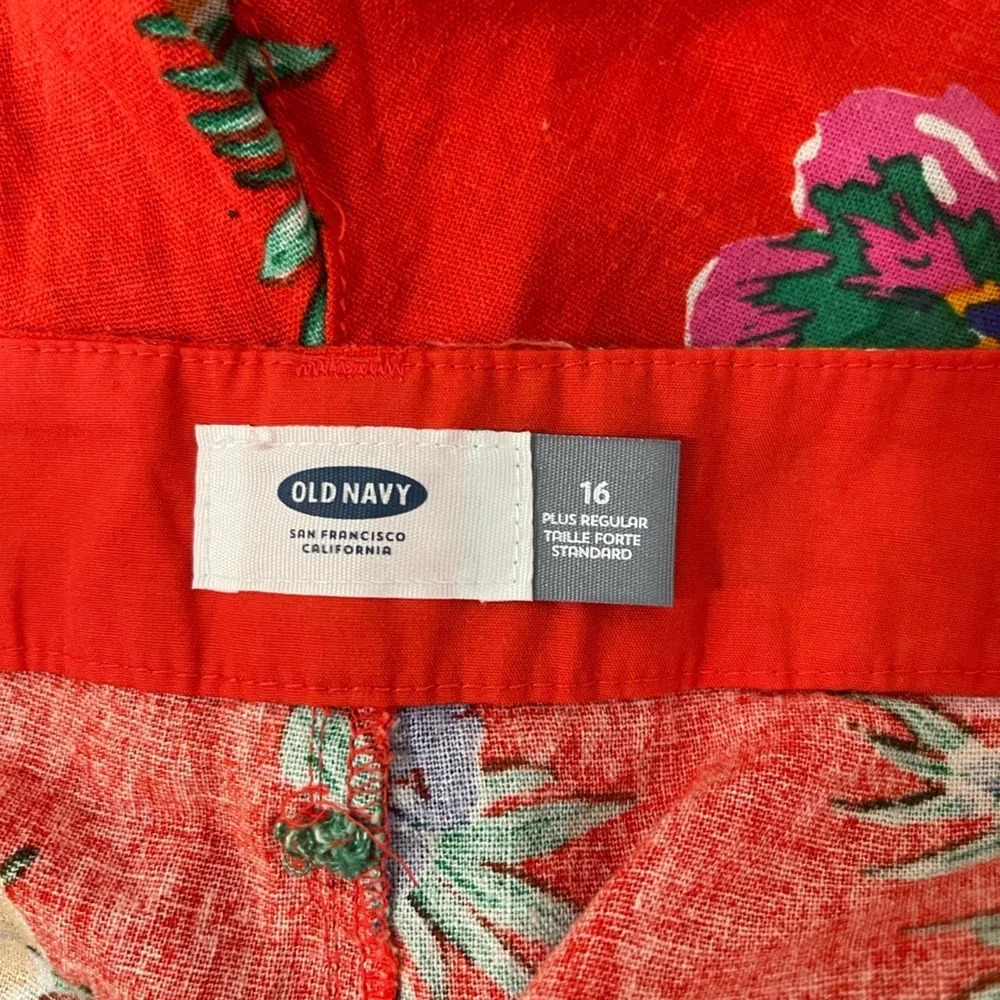 Old Navy red linen vibrant floral tropical shorts size 16 - Picture 3 of 4
